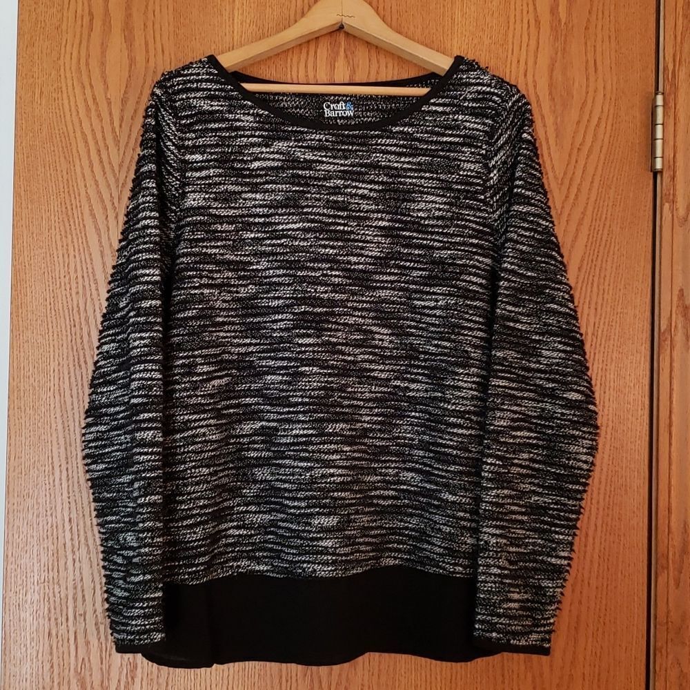 EUC Croft & Barrow Black White Knit Sweater Sz L